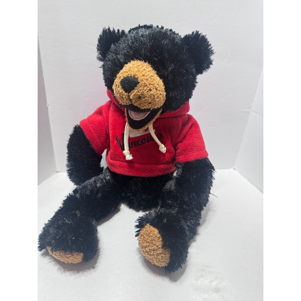 Stuffed Animal House Vancouver Canada Black Bear Plush Red Hoodie jointed 13"